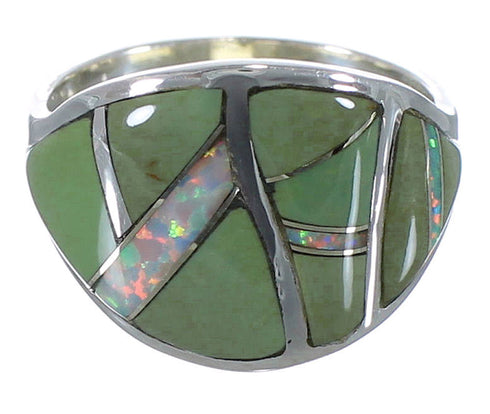 Turquoise And Opal Inlay Silver Ring Size 8-3/4 EX44725
